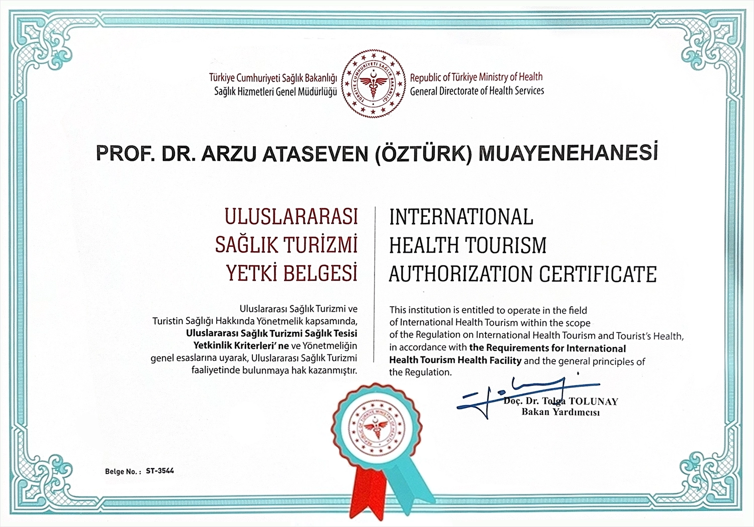 Uluslararası Sağlık Turizmi Yetki Belgesi
